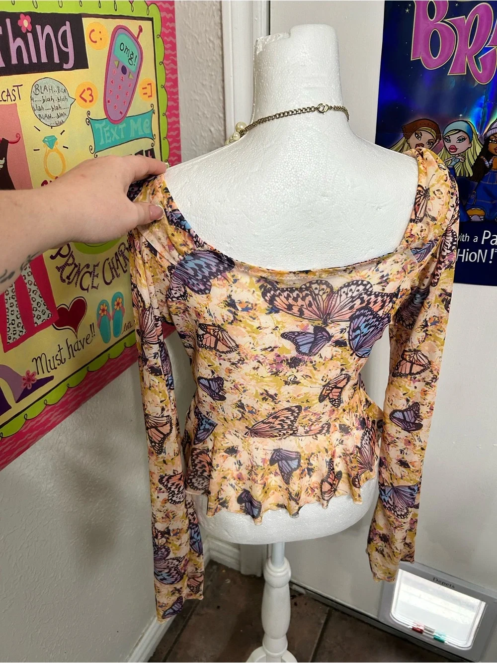Butterfly Print Peplum Blouse - Peach Floral - Picture 8 of 8